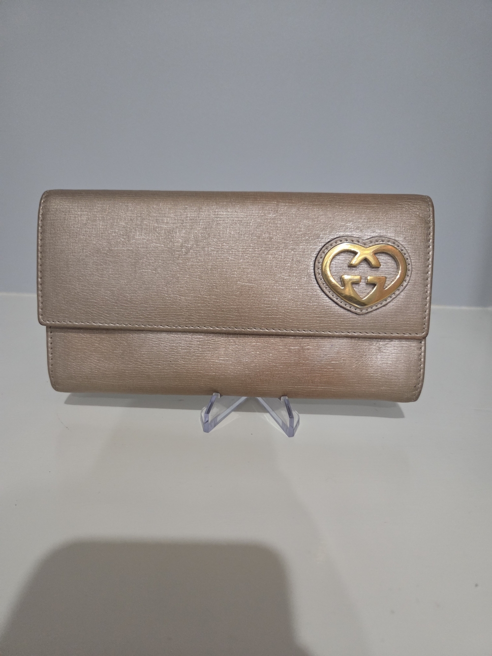 Gucci Metallic Rose Gold Heart Logo Clutch